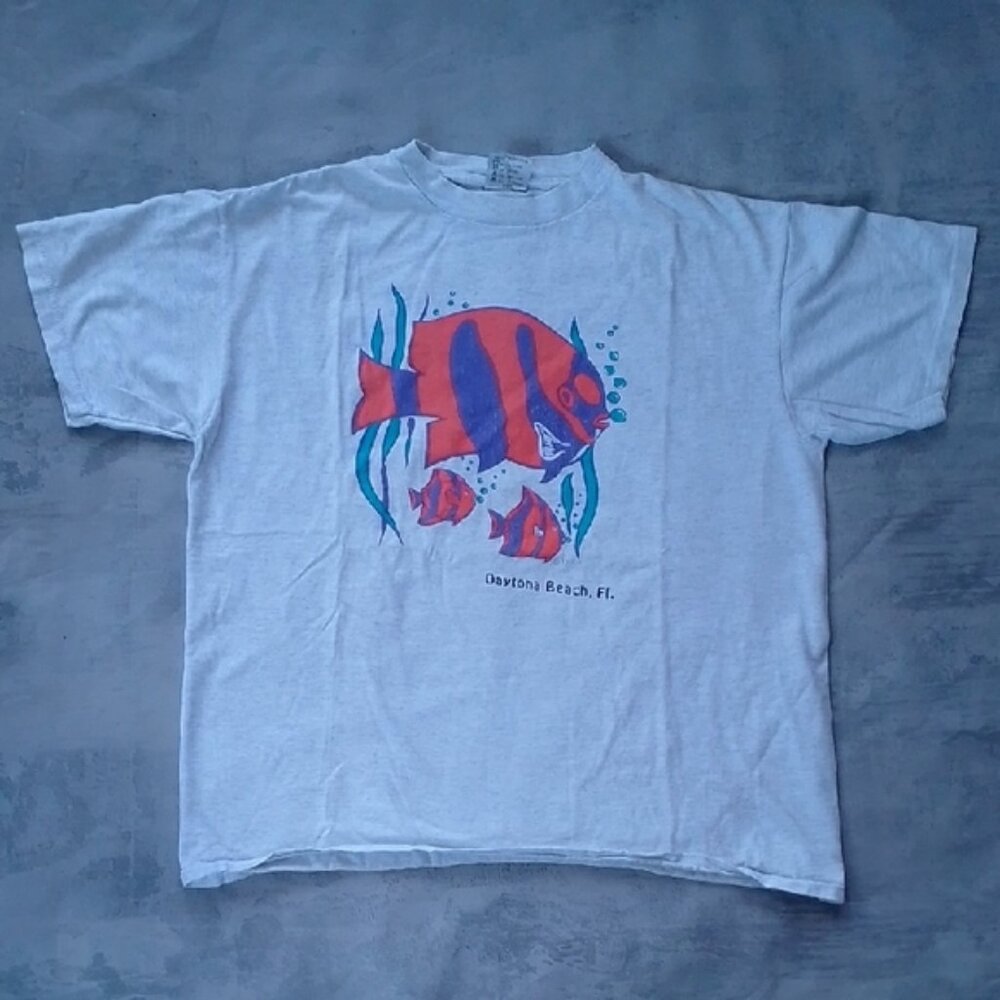 VINTAGE 90s Daytona Beach, Florida Fish Tourist Single Stitch T-Shirt
